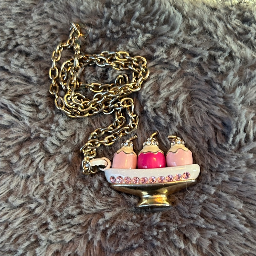 Gold and Pink Cupcake Pendant Necklace
